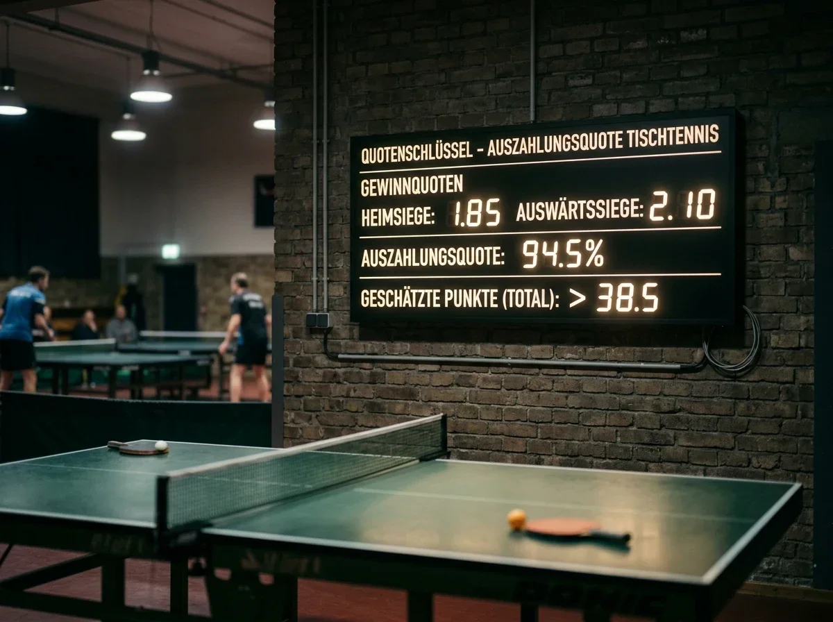 Nahaufnahme einer Quotenanzeige auf einem Bildschirm an einer Tischtennishalle